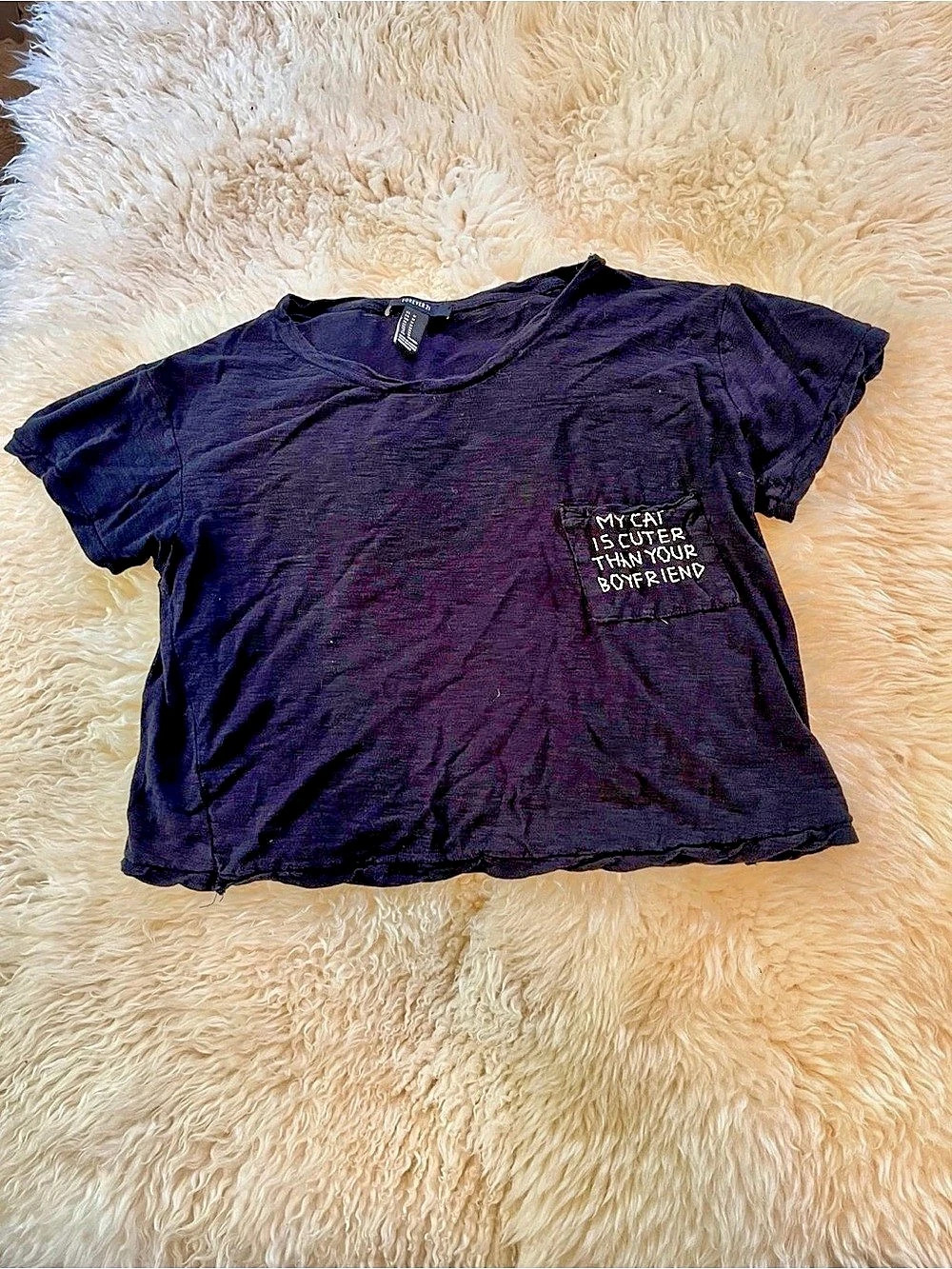 Black cropped T-Shirt "My Cat Is Cuter Than Your Boyfriend" Forever 21 size Med